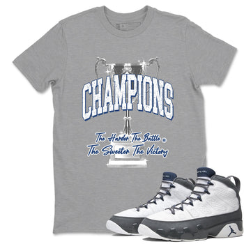 Sneaker match tees – Sneaker Tees To Match Air Jordan 9 Flint Grey Shoes – Champions Trophy Tee Heather Grey 1