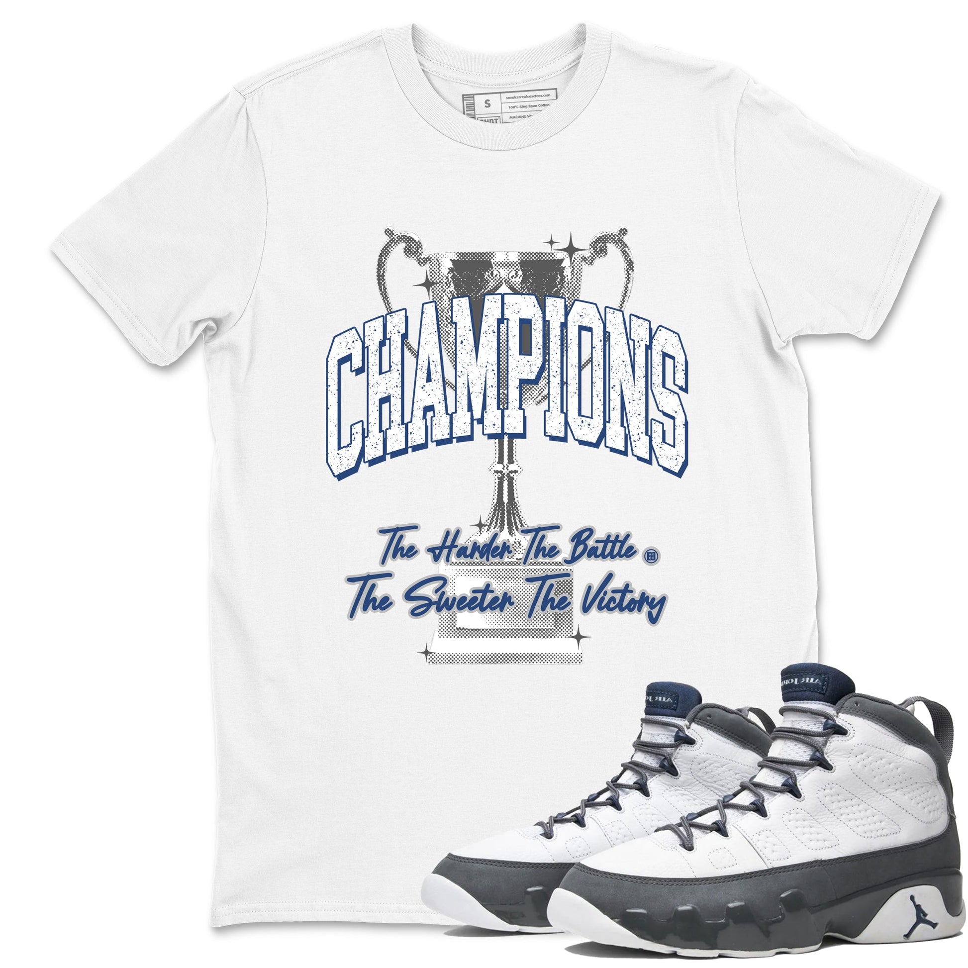 Sneaker match tees – Sneaker Tees To Match Air Jordan 9 Flint Grey Shoes – Champions Trophy Tee White 1