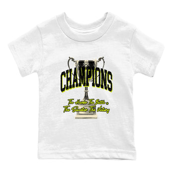 Champions Trophy baby and kids t-shirt crafted for little sneakerheads to shine with the Jordan Jumpman Jack Travis Scott Bright Cactus sneakers, displayed in White 2.