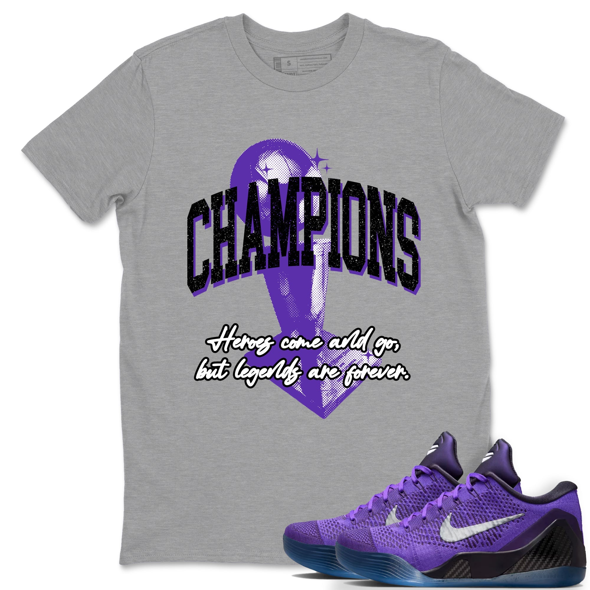 Sneaker Threads – Sneaker Tees To Match Nike KB 9 Hyper Grape – Champions Trophy Graphic Tee Heather Grey 1. Perfect for Jordan releases 2025 colorways. Perfect for purple basketball sneaker releases and legacy-inspired colorways for 2025 hoopers.