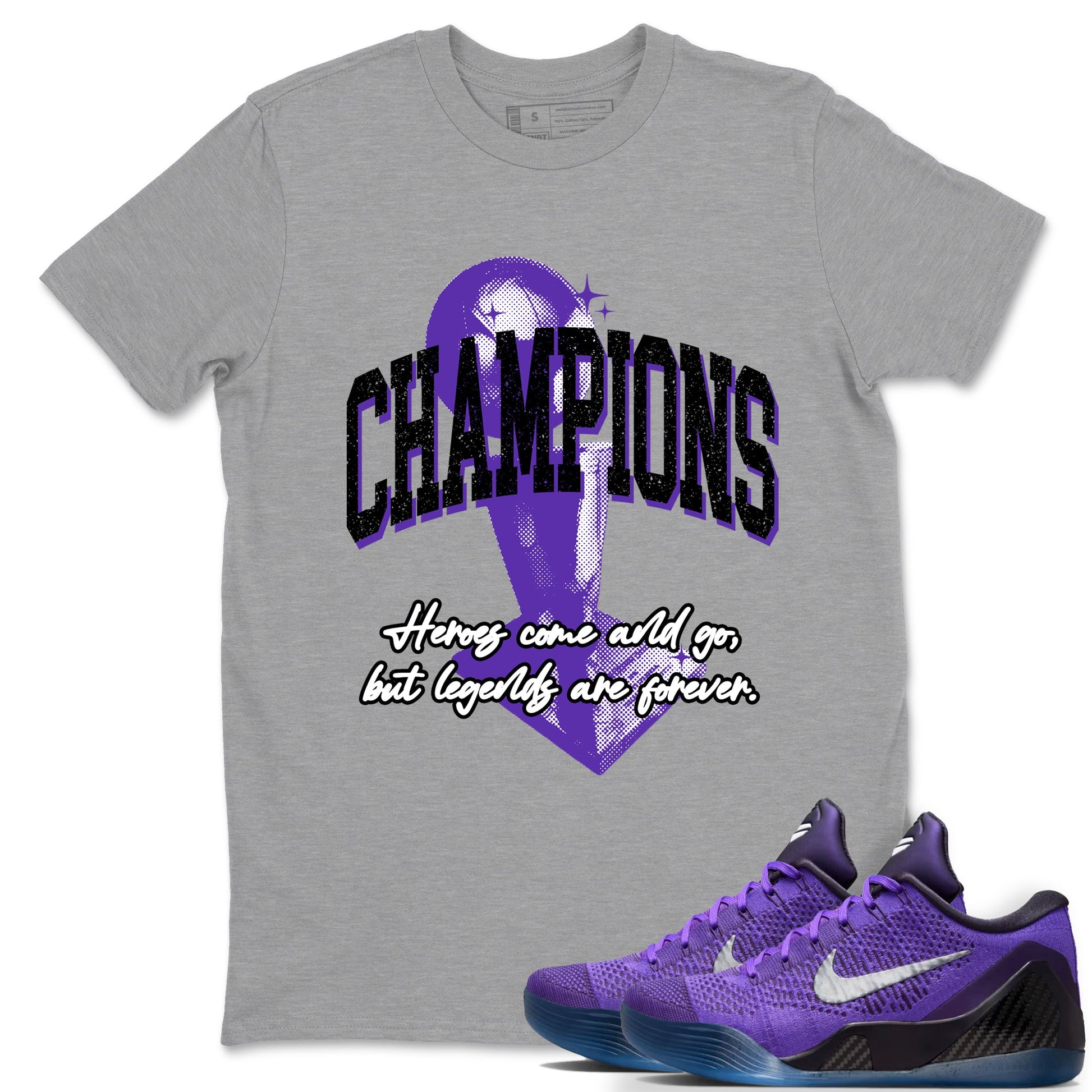 Sneaker Threads – Sneaker Tees To Match Nike KB 9 Hyper Grape – Champions Trophy Graphic Tee Heather Grey 1. Perfect for Jordan releases 2025 colorways. Perfect for purple basketball sneaker releases and legacy-inspired colorways for 2025 hoopers.