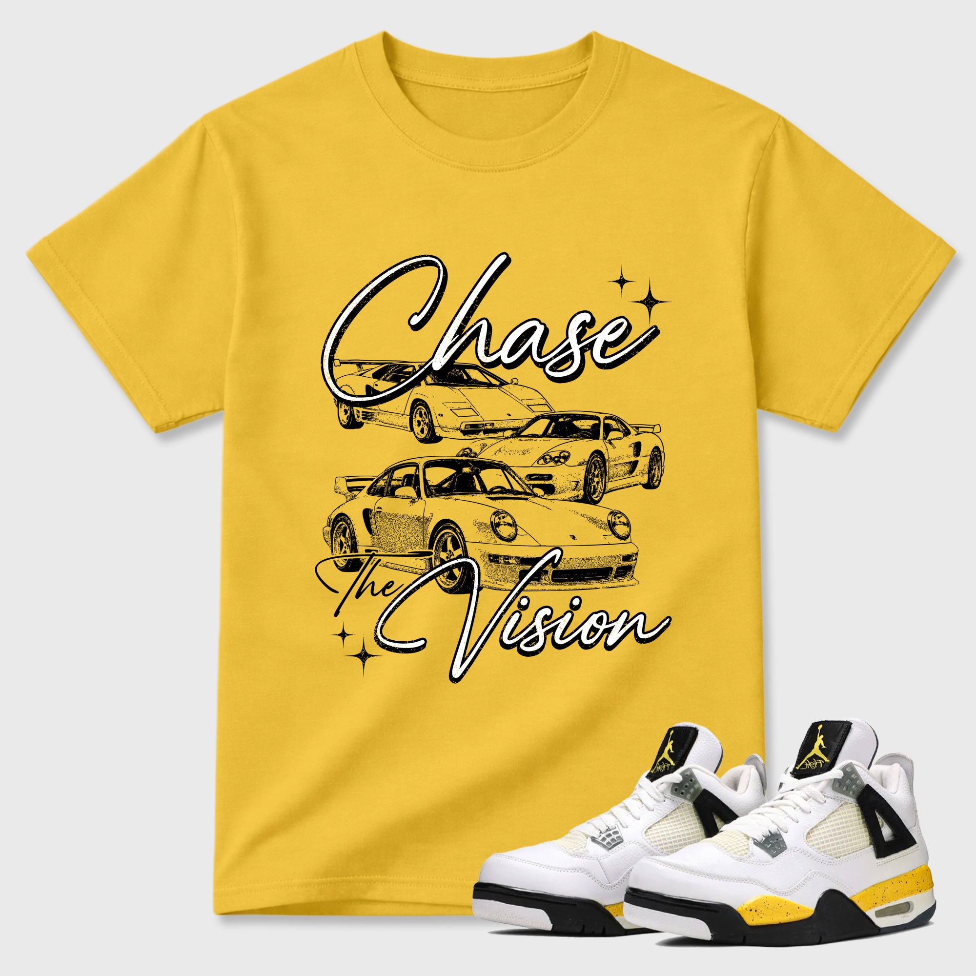 Chase The Vision Graphic T-Shirt featuring original streetwear artwork designed to match the Air Jordan 4 Tour Yellow. Daisy 1 Graphic T-Shirt.