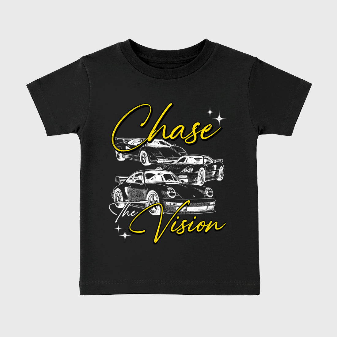 Chase The Vision Baby & Kids Graphic T-Shirt featuring original artwork designed to match the Air Jordan 4 Tour Yellow. Black 2 Kids Graphic Tee.