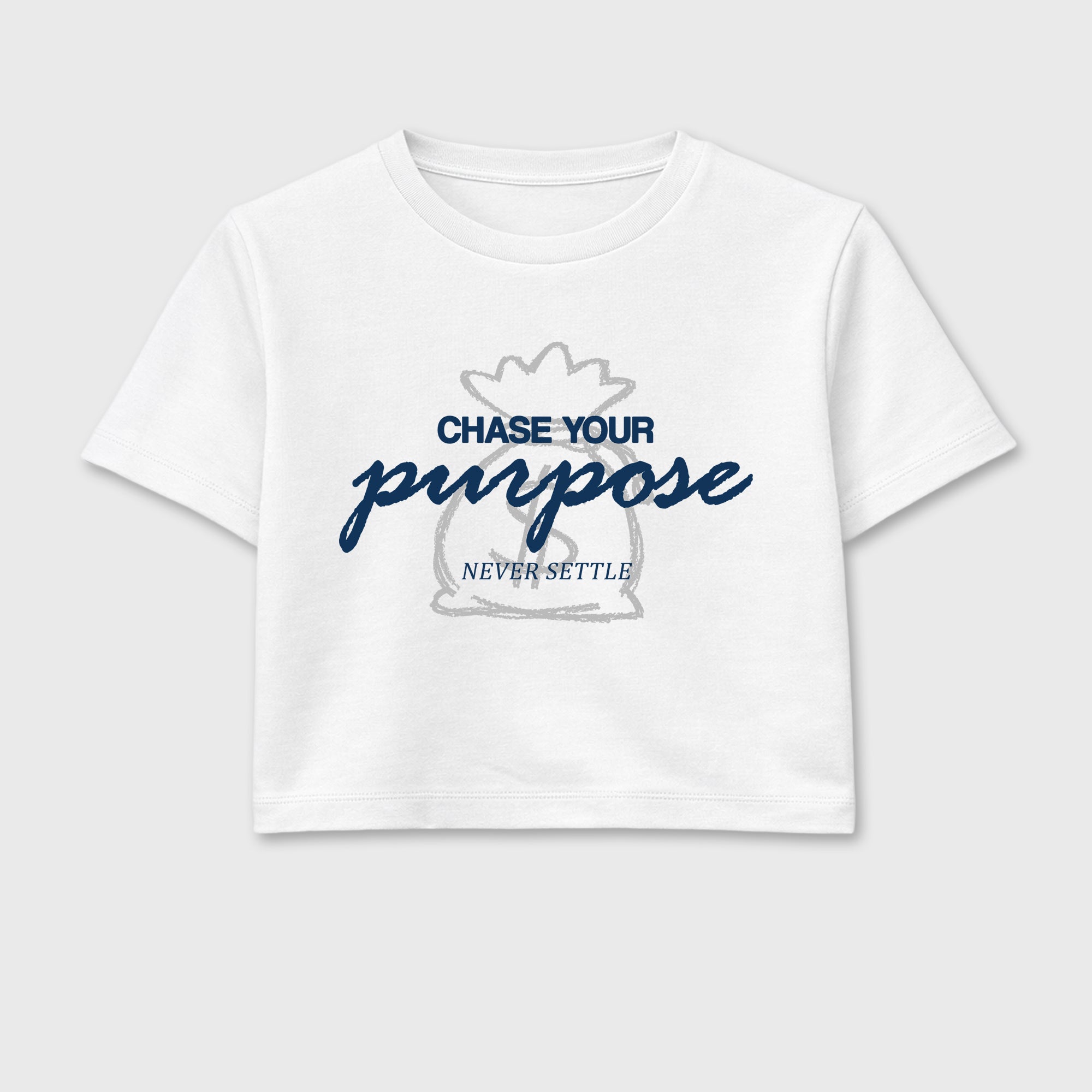 Chase Your Purpose women’s crop tee designed to match the Air Jordan 13 Flint, featuring coordinated White 2 options for a perfect streetwear vibe.