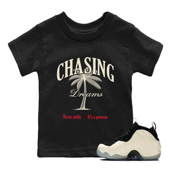 Sneaker Threads – Sneaker Tees To Match Air Foamposite One Pearl – Chasing Dreams Youth Graphic Tee Black 1. Perfect for Jordan releases 2025 colorways.