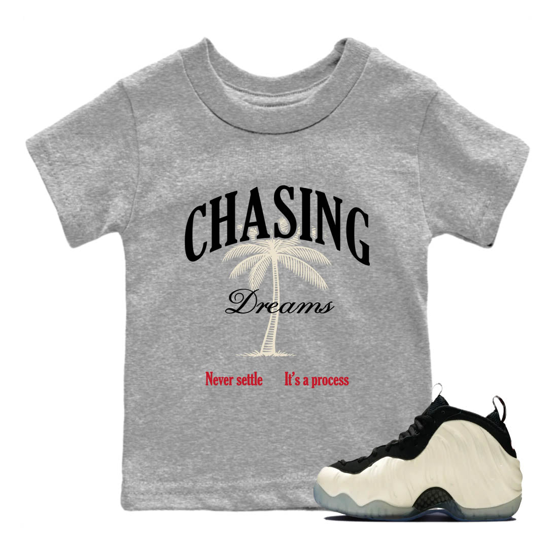 Sneaker Threads – Sneaker Tees To Match Air Foamposite One Pearl – Chasing Dreams Youth Graphic Tee Heather Grey 1. Perfect for Jordan releases 2025 colorways.
