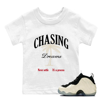 Sneaker Threads – Sneaker Tees To Match Air Foamposite One Pearl – Chasing Dreams Youth Graphic Tee White 1. Perfect for Jordan releases 2025 colorways.