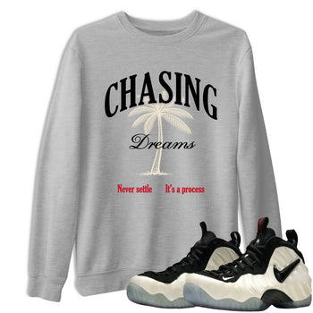 Sneaker Threads – Sneaker Tees To Match Air Foamposite One Pearl – Chasing Dreams Graphic Tee Heather Grey 1. Perfect for Jordan releases 2025 colorways.