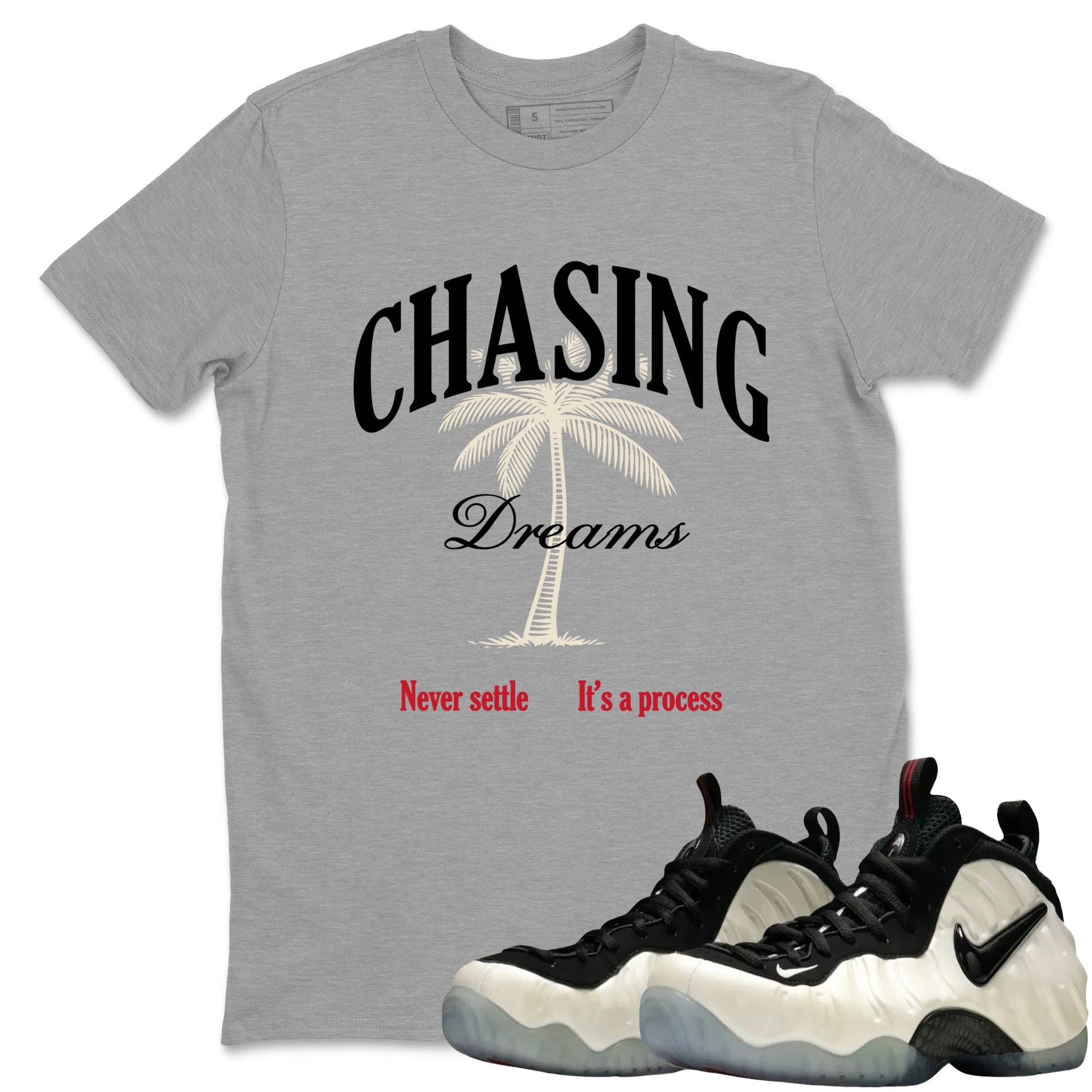 Sneaker Threads – Sneaker Tees To Match Air Foamposite One Pearl – Chasing Dreams Graphic Tee Heather Grey 1. Perfect for Jordan releases 2025 colorways.