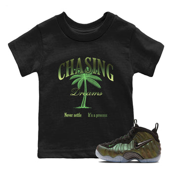 Best Christmas gifts for sneakerheads - Sneaker Tees To Match Air Foamposite One Pine Green Sneakers – Chasing Dreams Kids T-Shirt Black 1