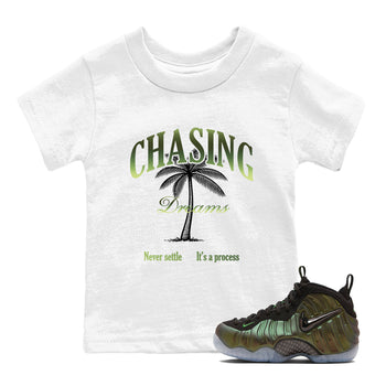 Best Christmas gifts for sneakerheads - Sneaker Tees To Match Air Foamposite One Pine Green Sneakers – Chasing Dreams Kids T-Shirt White 1