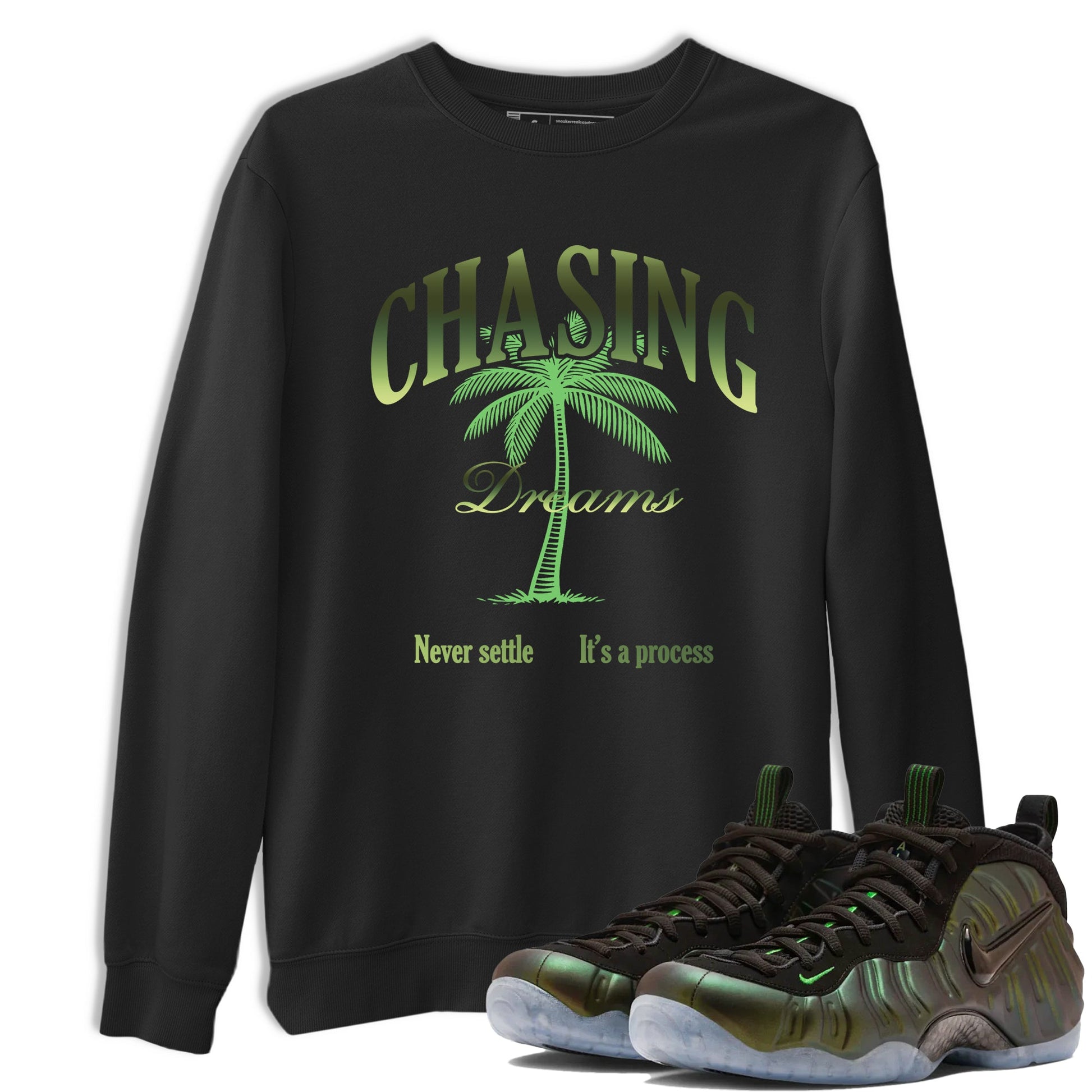 Best Christmas gifts for sneakerheads - Sneaker Tees To Match Air Foamposite One Pine Green Sneakers – Chasing Dreams Tee Black 1