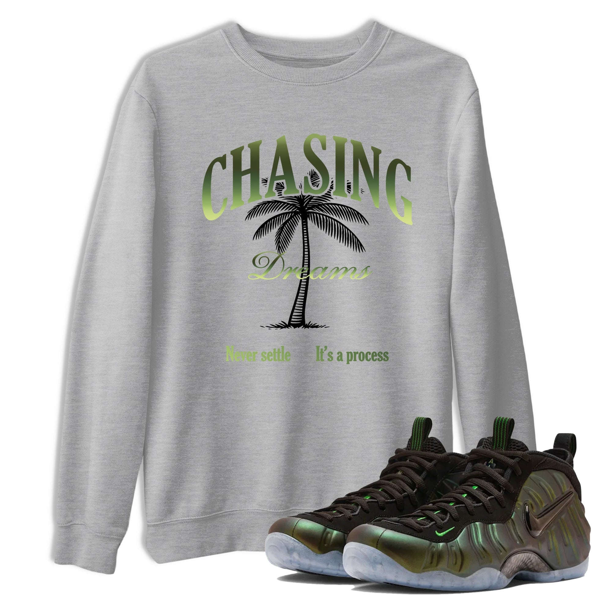 Best Christmas gifts for sneakerheads - Sneaker Tees To Match Air Foamposite One Pine Green Sneakers – Chasing Dreams Tee Heather Grey 1