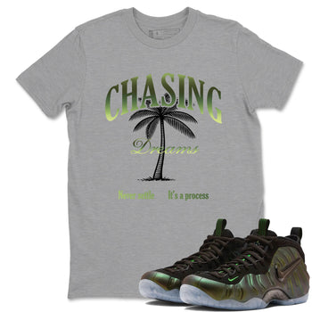 Best Christmas gifts for sneakerheads - Sneaker Tees To Match Air Foamposite One Pine Green Sneakers – Chasing Dreams Tee Heather Grey 1