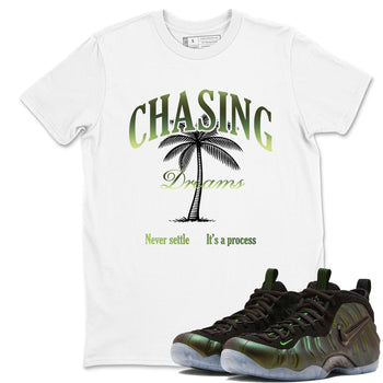 Best Christmas gifts for sneakerheads - Sneaker Tees To Match Air Foamposite One Pine Green Sneakers – Chasing Dreams Tee White 1