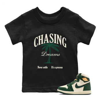 Sneaker Threads – Sneaker Tees To Match Air Jordan 1 Pro Green – Chasing Dreams Youth Graphic Tee Black 1. Perfect for Jordan releases 2025 colorways.