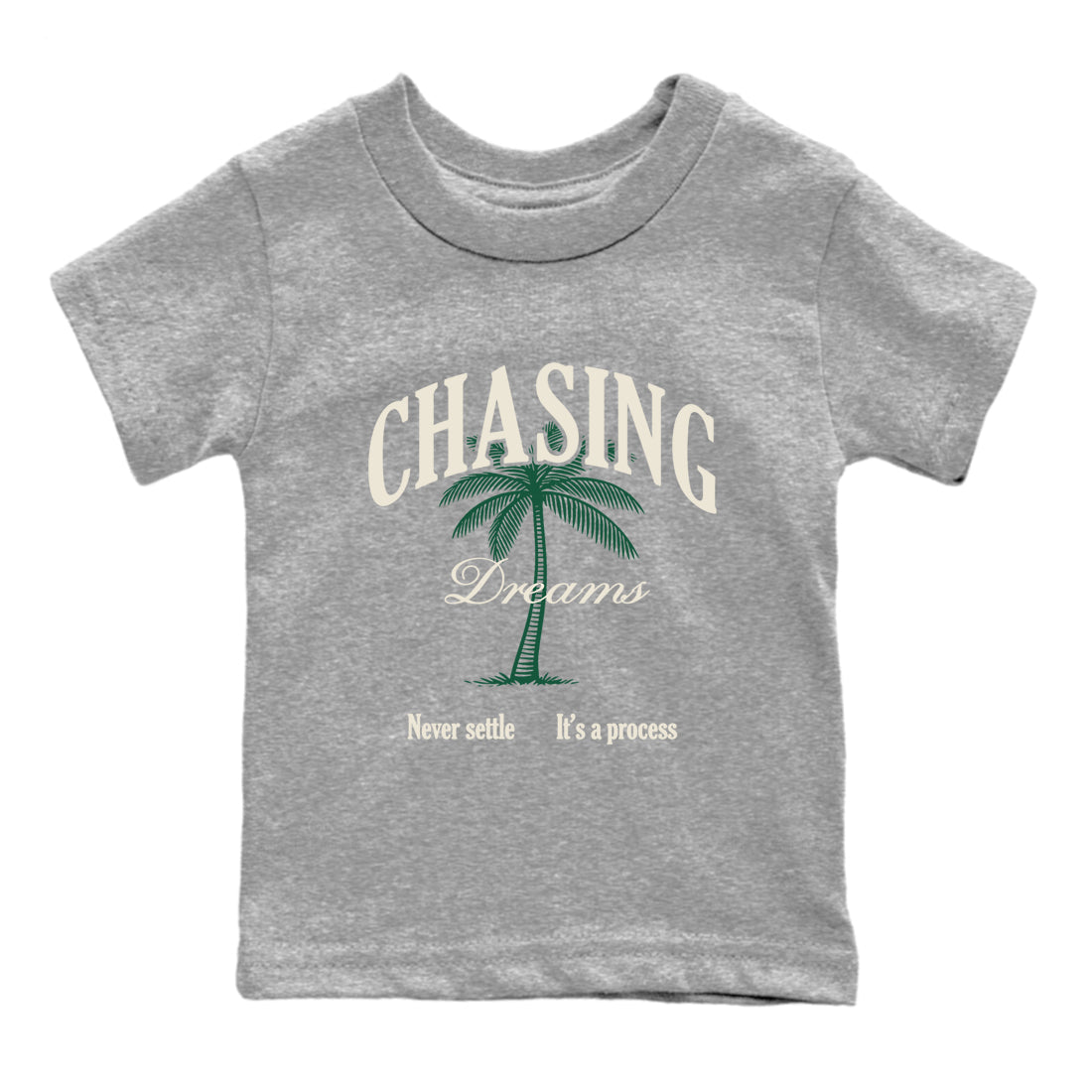 Sneaker Threads – Sneaker Tees To Match Air Jordan 1 Pro Green – Chasing Dreams Youth Graphic Tee Heather Grey 2. Perfect for Jordan releases 2025 colorways.