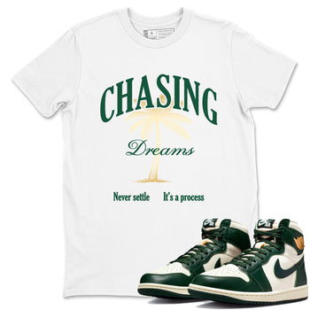 Sneaker Threads – Sneaker Tees To Match Air Jordan 1 Pro Green – Chasing Dreams Graphic Tee White 1. Perfect for Jordan releases 2025 colorways.