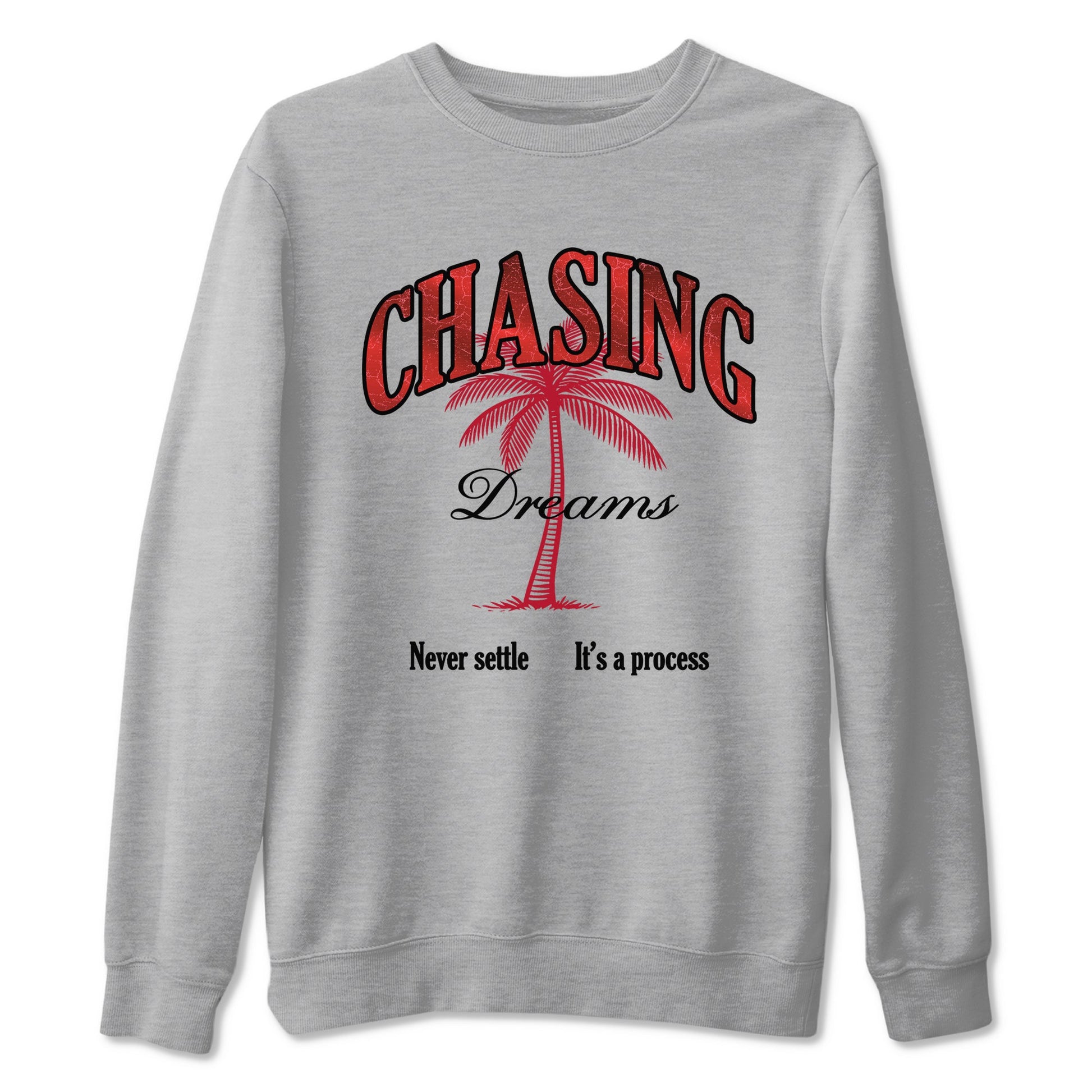Chasing Dreams sneaker match t-shirt styled to complete your fit with the Air Jordan 1 Ruby sneakers, shown in Heather Grey 2.