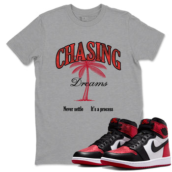 Chasing Dreams sneaker match t-shirt styled to complete your fit with the Air Jordan 1 Ruby sneakers, shown in Heather Grey 1.