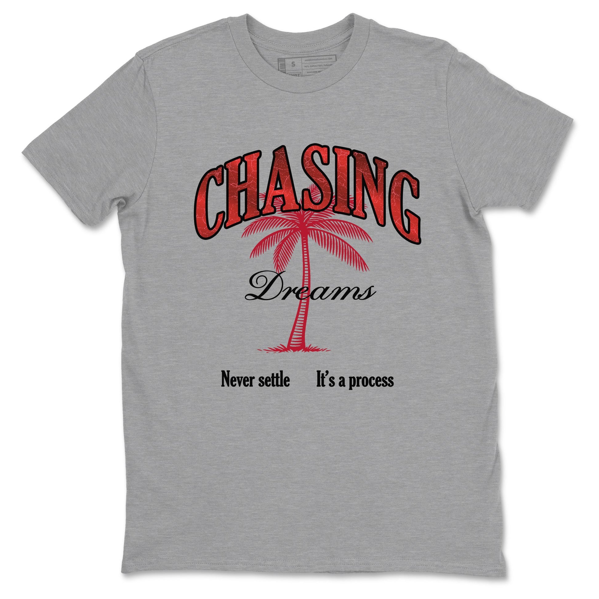Chasing Dreams sneaker match t-shirt styled to complete your fit with the Air Jordan 1 Ruby sneakers, shown in Heather Grey 2.
