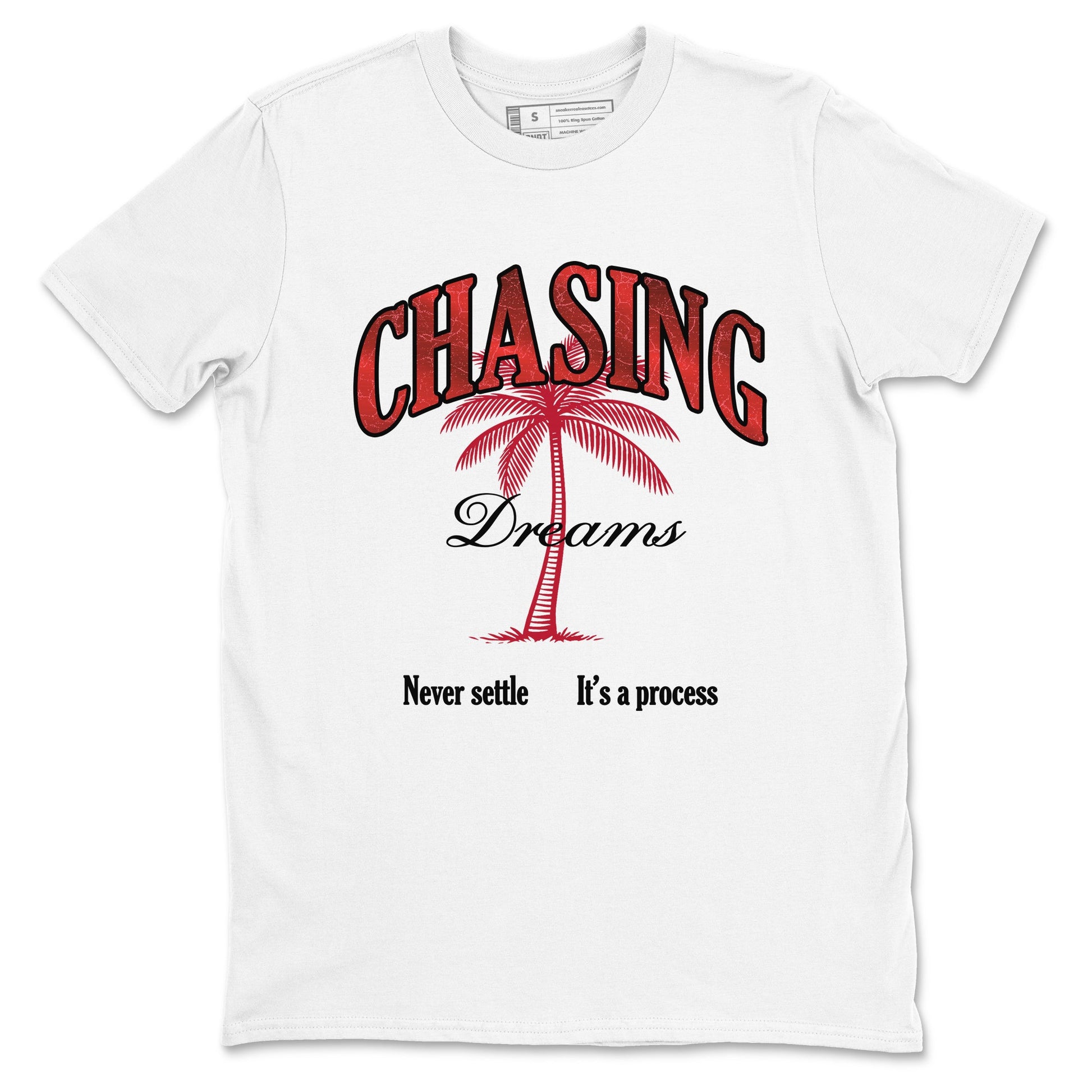 Chasing Dreams sneaker match t-shirt styled to complete your fit with the Air Jordan 1 Ruby sneakers, shown in White 2.