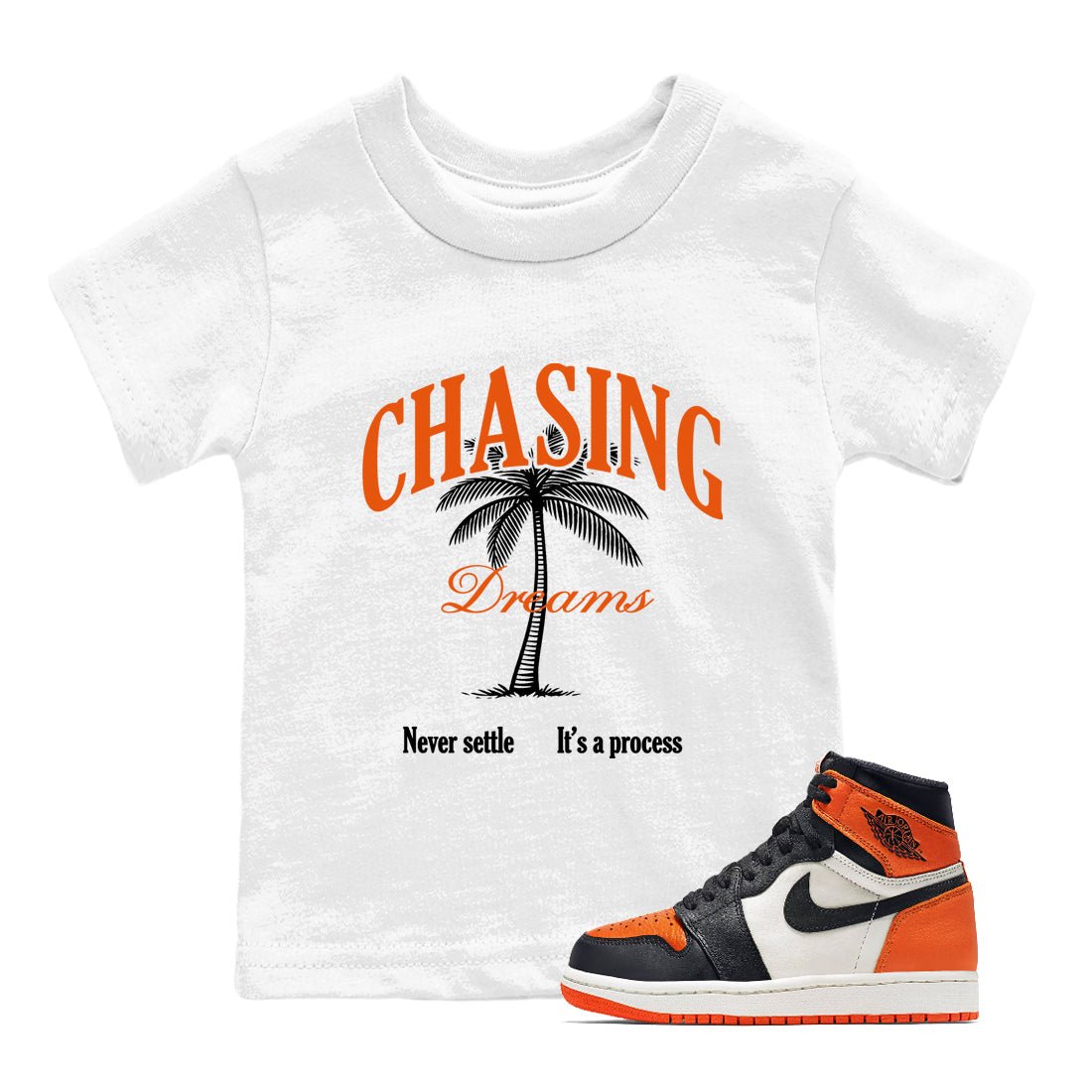 Sneaker match tees – Sneaker Tees To Match Air Jordan 1 Shattered Backboard Shoes – Chasing Dreams Kids T-Shirt White 1