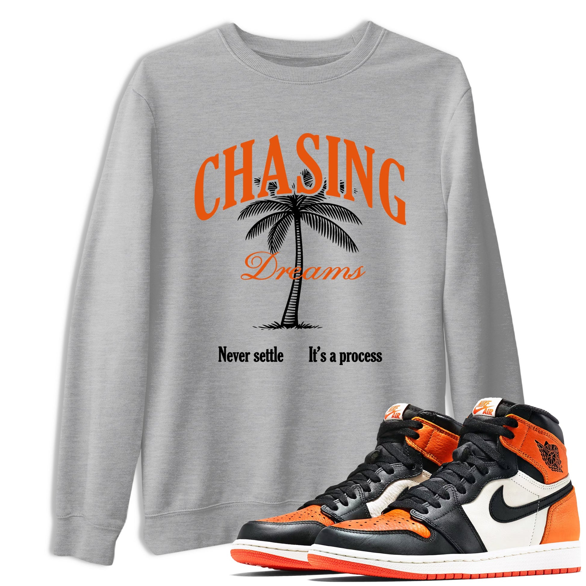 Sneaker match tees – Sneaker Tees To Match Air Jordan 1 Shattered Backboard Shoes – Chasing Dreams Tee Heather Grey 1