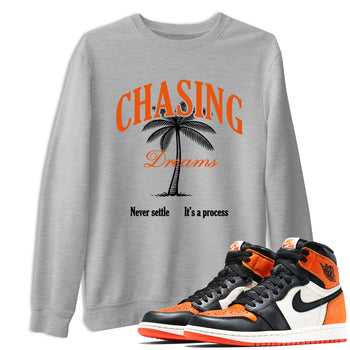 Sneaker match tees – Sneaker Tees To Match Air Jordan 1 Shattered Backboard Shoes – Chasing Dreams Tee Heather Grey 1