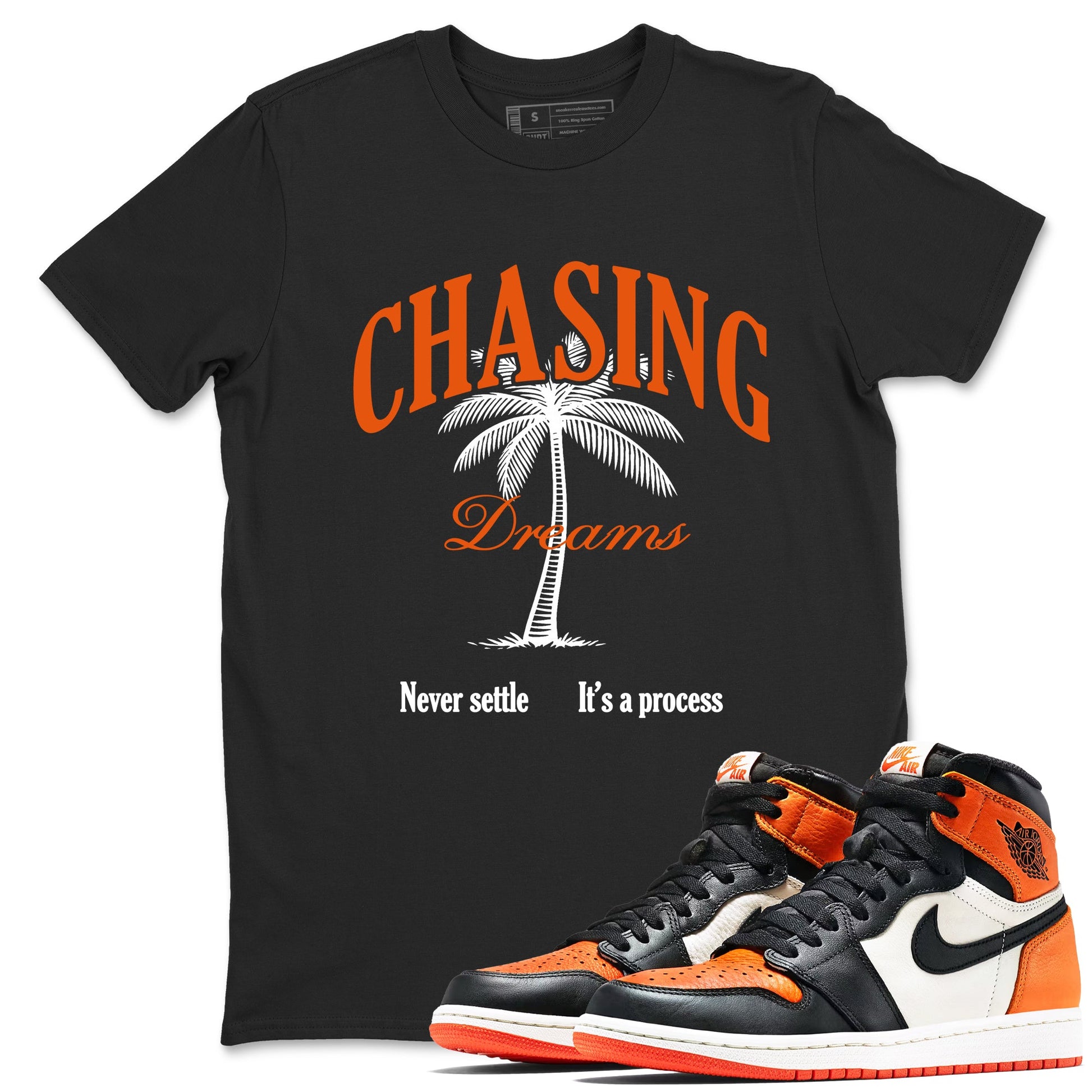 Sneaker match tees – Sneaker Tees To Match Air Jordan 1 Shattered Backboard Shoes – Chasing Dreams Tee Black 1