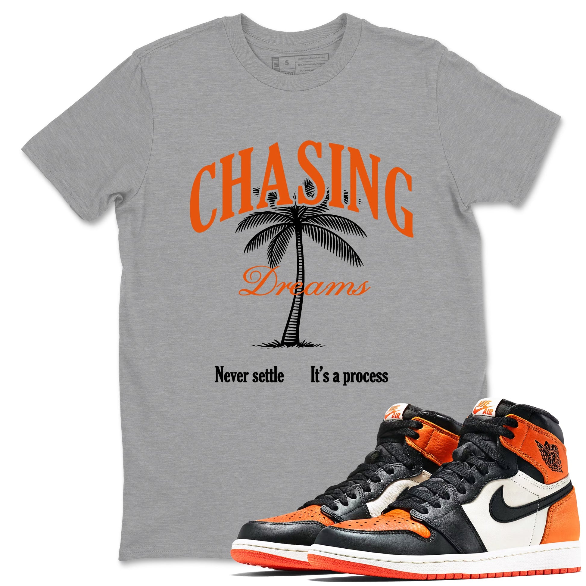 Sneaker match tees – Sneaker Tees To Match Air Jordan 1 Shattered Backboard Shoes – Chasing Dreams Tee Heather Grey 1