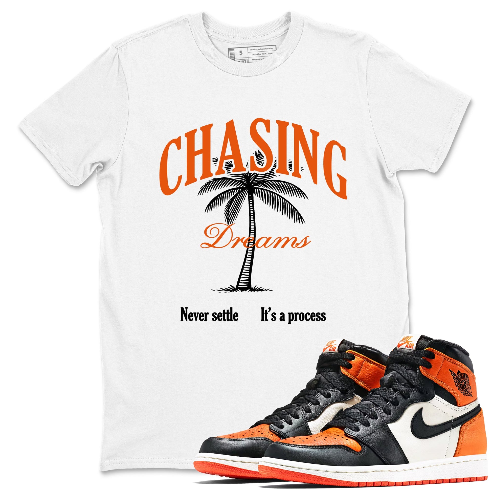 Sneaker match tees – Sneaker Tees To Match Air Jordan 1 Shattered Backboard Shoes – Chasing Dreams Tee White 1