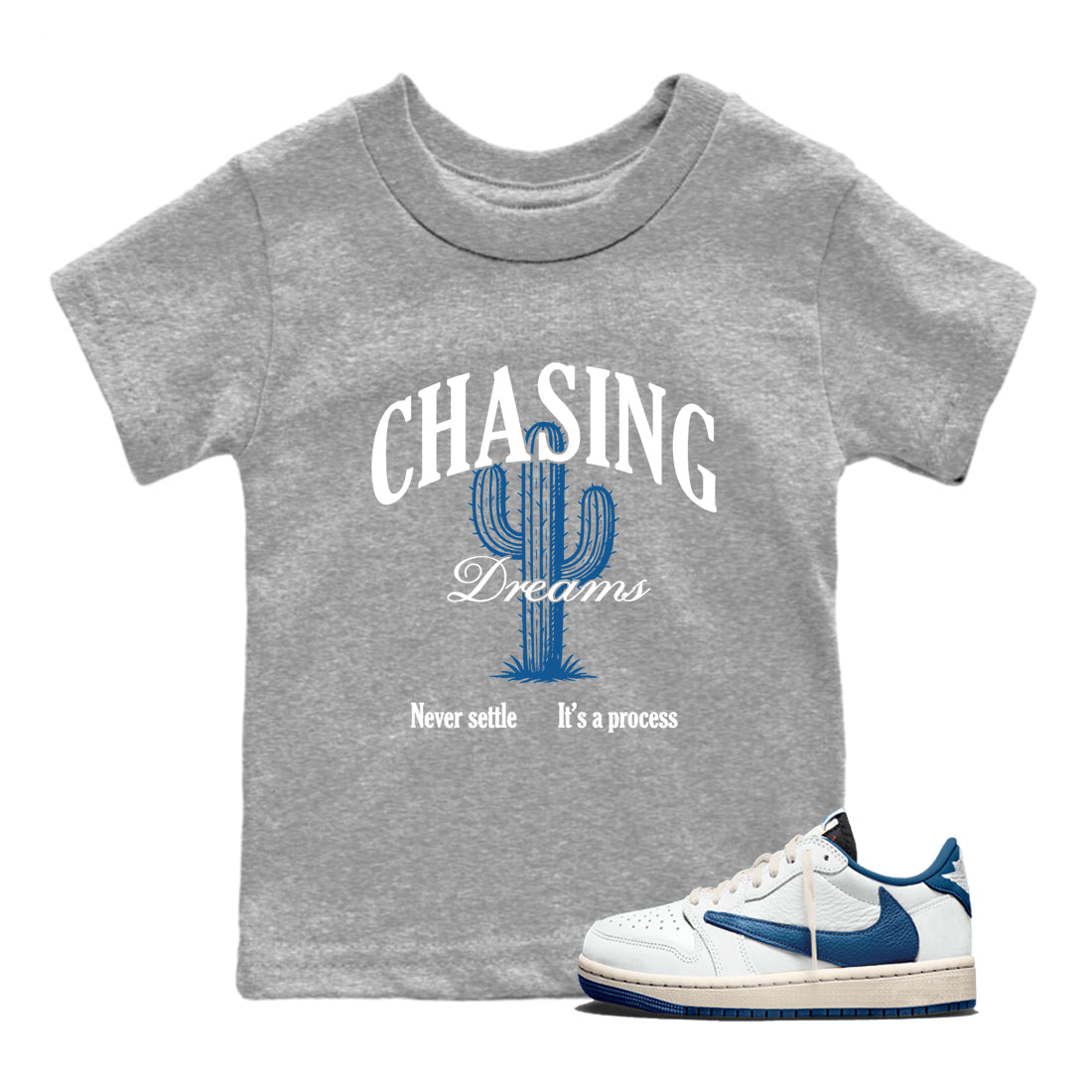 Sneaker Threads – Sneaker Threads To Match Air Jordan 1 Travis Scott Fragment Shoes – Chasing Dreams Kids T-Shirt Heather Grey 1
