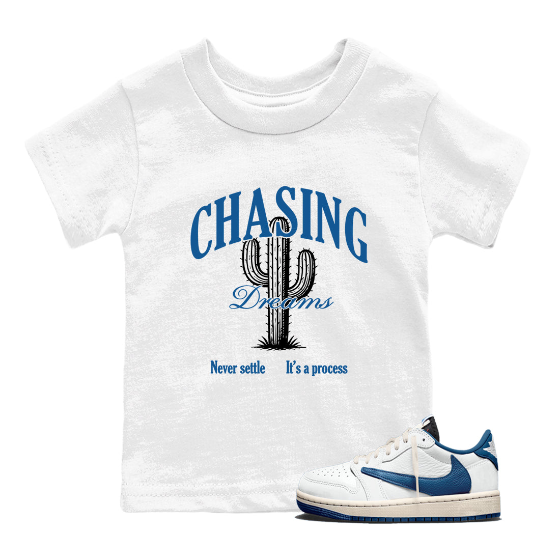 Sneaker Threads – Sneaker Threads To Match Air Jordan 1 Travis Scott Fragment Shoes – Chasing Dreams Kids T-Shirt White 1