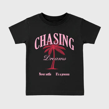 Perfect Sneakerhead Fashion Outfits – Sneaker Tees To Match Air Jordan 1 Low OG x Travis Scott Tropical Pink Shoes – Chasing Dreams Kids Graphic T-Shirt Black 2