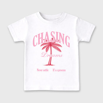 Perfect Sneakerhead Fashion Outfits – Sneaker Tees To Match Air Jordan 1 Low OG x Travis Scott Tropical Pink Shoes – Chasing Dreams Kids Graphic T-Shirt White 2