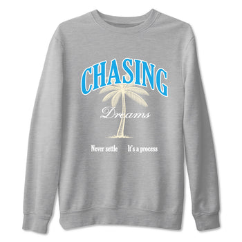 Chasing Dreams sneaker match t-shirt styled to complete your fit with the Air Jordan 1 UNC Reimagined sneakers, shown in Heather Grey 2.