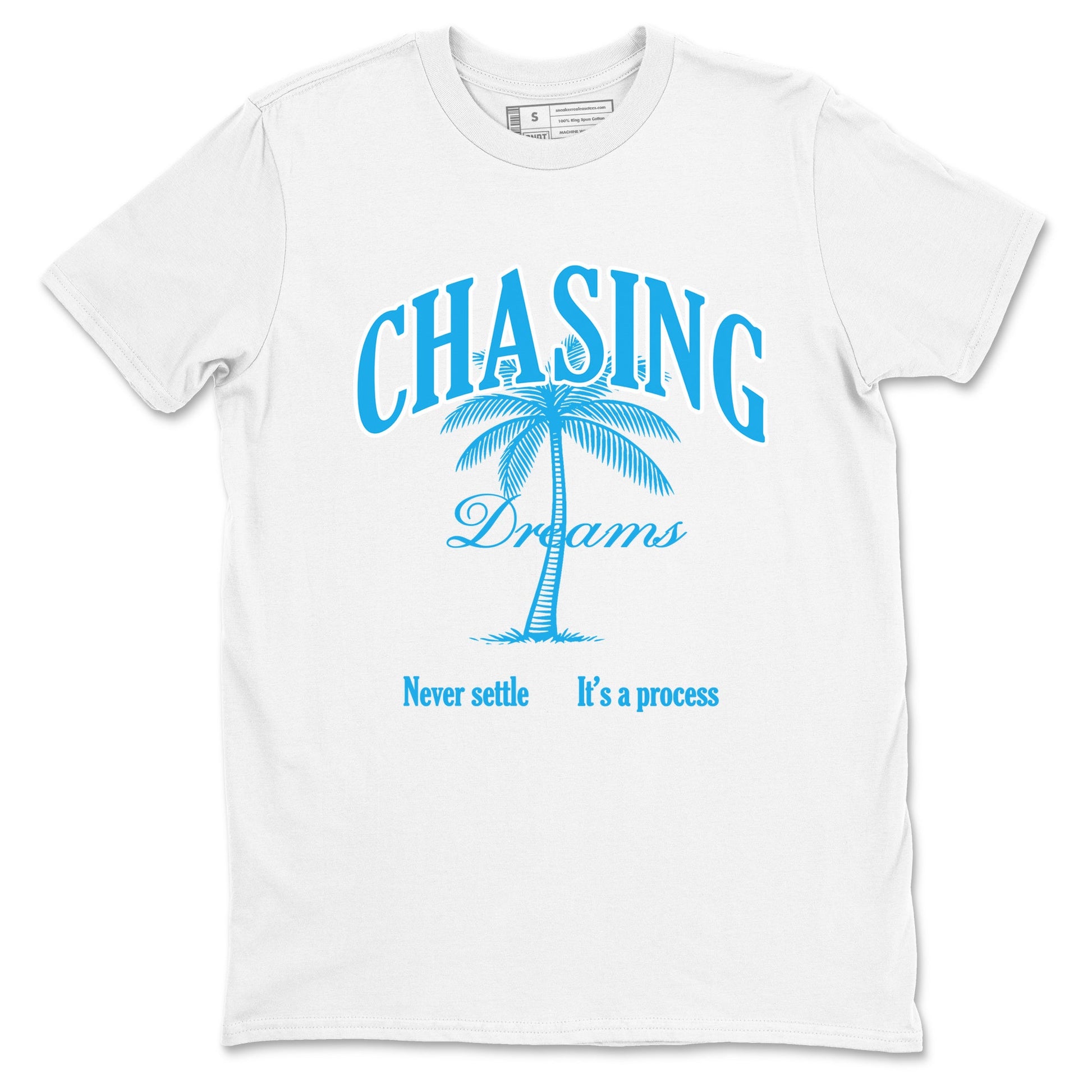 Chasing Dreams sneaker match t-shirt styled to complete your fit with the Air Jordan 1 UNC Reimagined sneakers, shown in White 2.