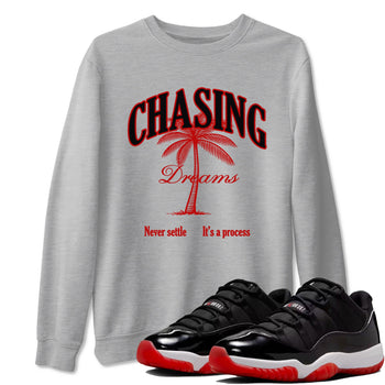 Air Jordan 11 Low Bred sneaker match tee Chasing Dreams sneaker match tees Air Jordan 11 Bred best t-shirts to match jordans SNRT Sneaker Tees unisex cotton Heather Grey 1 shirts