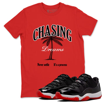 Air Jordan 11 Low Bred sneaker match tee Chasing Dreams sneaker match tees Air Jordan 11 Bred best t-shirts to match jordans SNRT Sneaker Tees unisex cotton Red 1 shirts