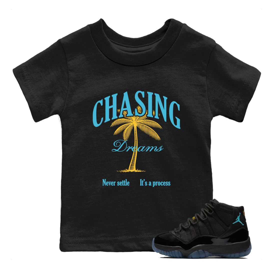 Sneaker match tees – Sneaker Tees To Match Air Jordan 11 Gamma Shoes – Chasing Dreams Kids T-Shirt Black 1