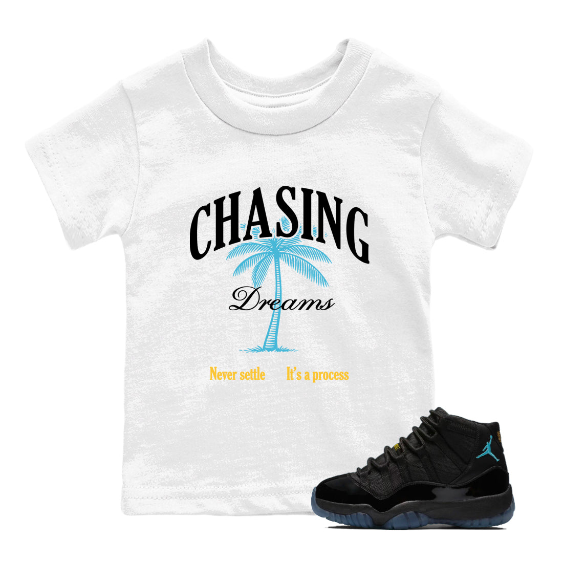 Sneaker match tees – Sneaker Tees To Match Air Jordan 11 Gamma Shoes – Chasing Dreams Kids T-Shirt White 1