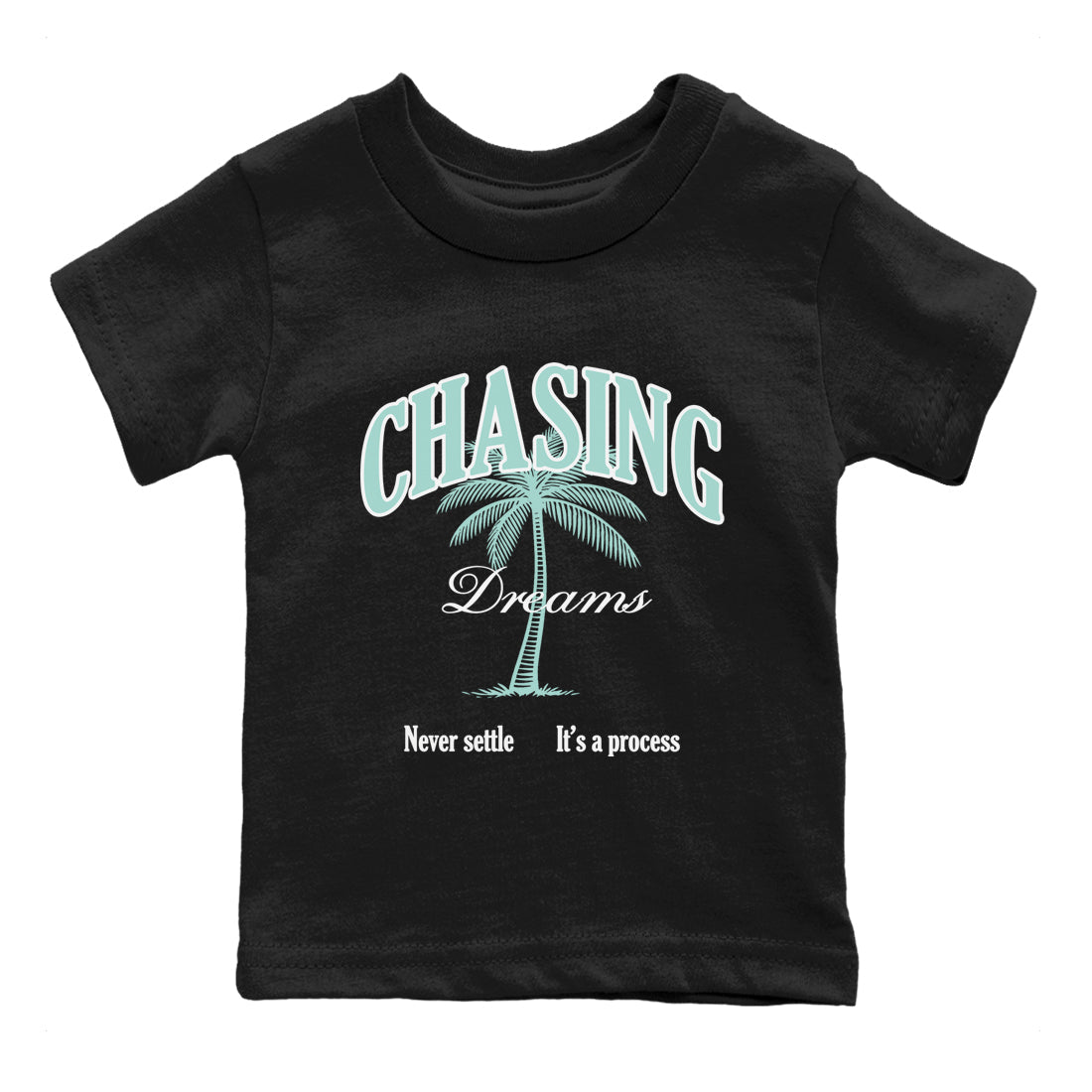Chasing Dreams baby and kids t-shirt crafted for little sneakerheads to shine with the Air Jordan 11 Igloo sneakers, displayed in Black 2.