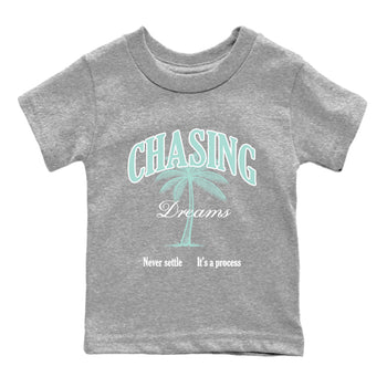 Chasing Dreams baby and kids t-shirt crafted for little sneakerheads to shine with the Air Jordan 11 Igloo sneakers, displayed in Heather Grey 2.