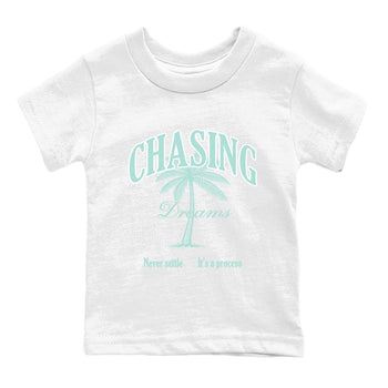 Chasing Dreams baby and kids t-shirt crafted for little sneakerheads to shine with the Air Jordan 11 Igloo sneakers, displayed in White 2.