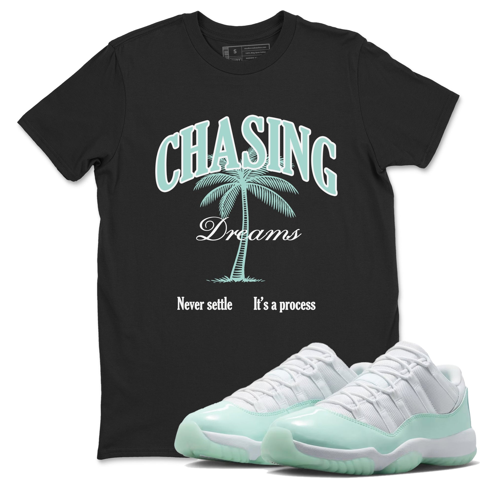 Chasing Dreams sneaker match t-shirt styled to complete your fit with the Air Jordan 11 Igloo sneakers, shown in Black 1.
