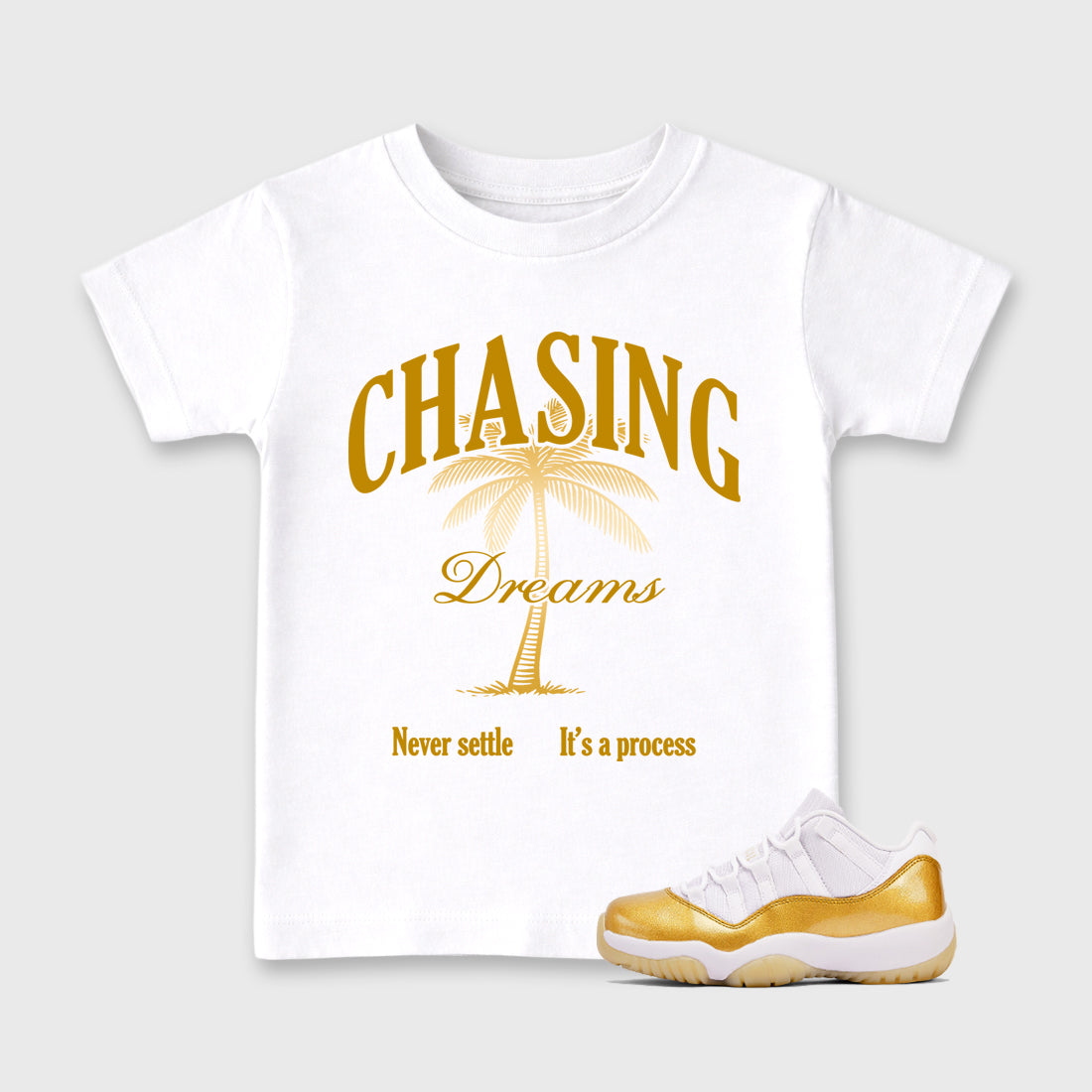 Sneaker match tees – Sneaker Tees To Match Air Jordan 11 Mother's Day Shoes – Chasing Dreams Kids T-Shirt White 1