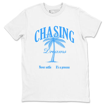 Chasing Dreams sneaker match t-shirt styled to complete your fit with the Air Jordan 12 White and University Blue sneakers, shown in White 2.