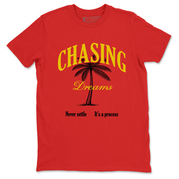 Chasing Dreams sneaker match t-shirt styled to complete your fit with the Air Jordan 14 Challenge Red sneakers, AJ14 Ferrari,  shown in Red 2.