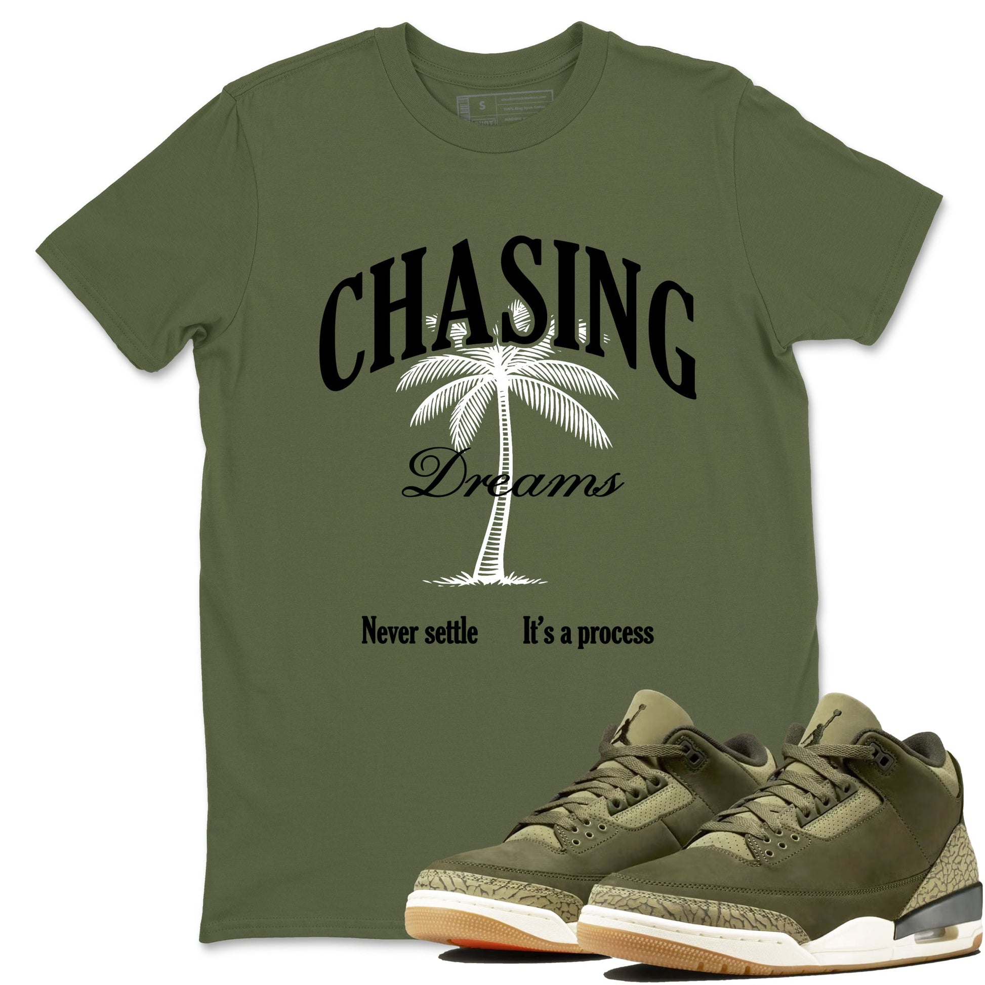 Sneaker Threads – Sneaker Threads To Match Air Jordan 3 Family Affair Shoes – Chasing Dreams Tee Military Green 1